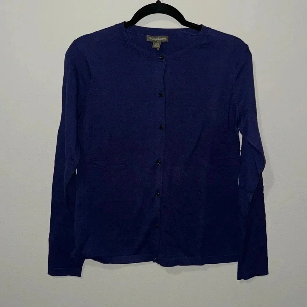 Tommy Bahama Indigo Blue Cardigan with gem buttons, 100% cotton. Size SM/P. EUC.